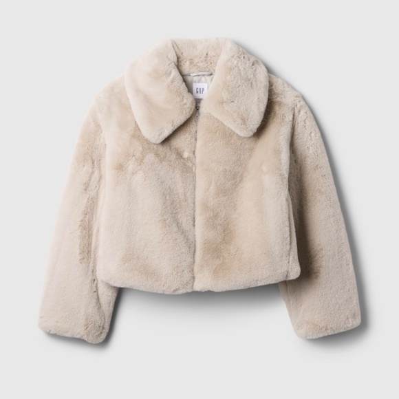 Gap Factory Relaxed Recycled Faux Fur Jacket Natural Large NWT - Picture 5 of 6